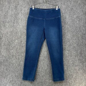 Chicos Zenergy Blue Leggings Women’s 8 (1) Elastic Waist Comfort Distressed